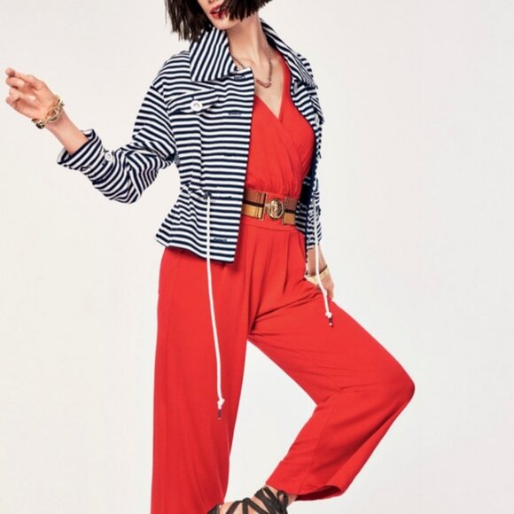 CAbi Knit Harbor White Navy Blue Stripe Sailor Jacket Style 5654 - Picture 5 of 10